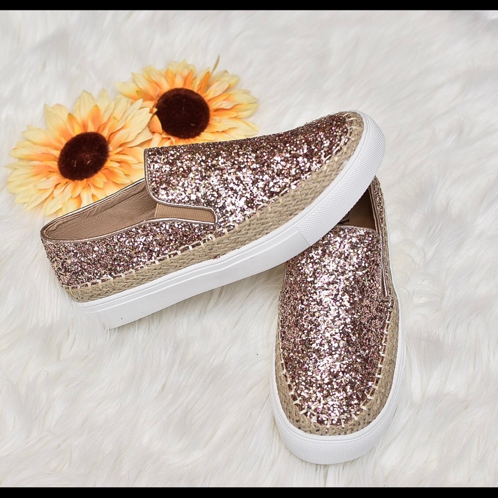 Rose Gold Glitter Slip Ons